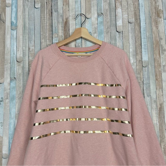 Boden XL Pink Gold Foil Striped Crew Neck Printed Cotton Sweatshirt Pullover Top - Picture 4 of 13